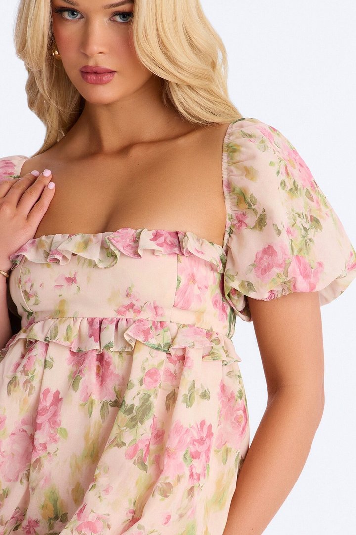Floral Obsession Chiffon Mini Dress - Multi Color