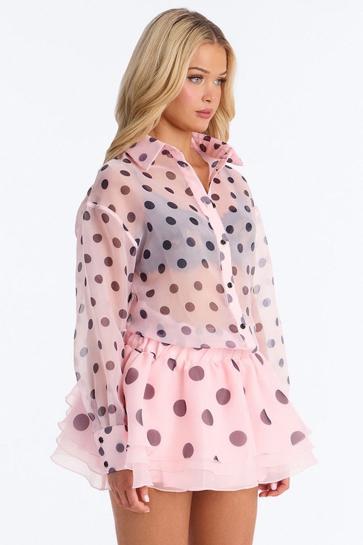 Pretty In Polka Dot Long Sleeve Mini Dress - Pink/combo