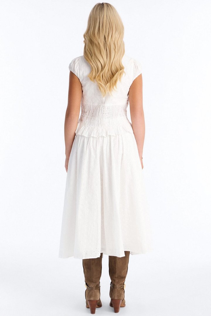 Sweet Pea Eyelet Midi Skirt Set - White
