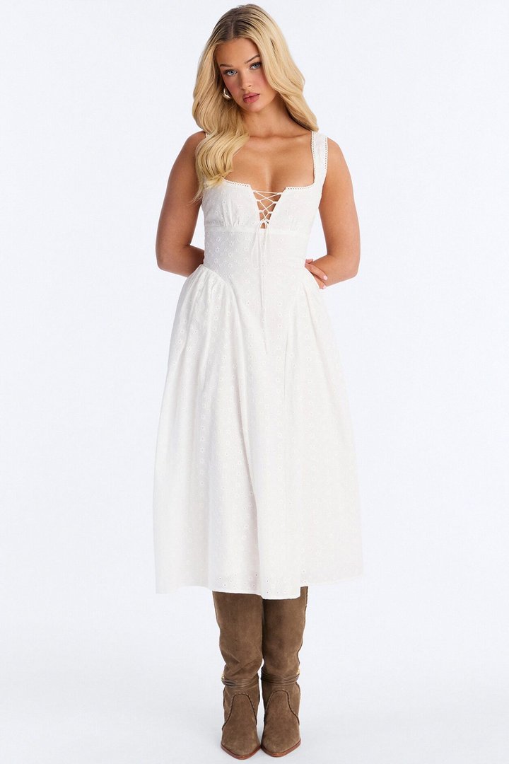 Sweet Pea Eyelet Midi Dress - White