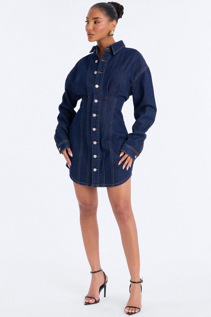 Alessandra Denim Mini Dress - Dark Wash