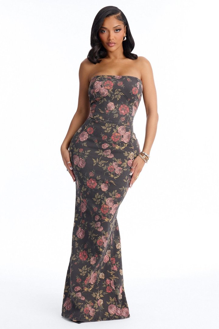 My Secret Garden Denim Maxi Dress - Rose/Combo