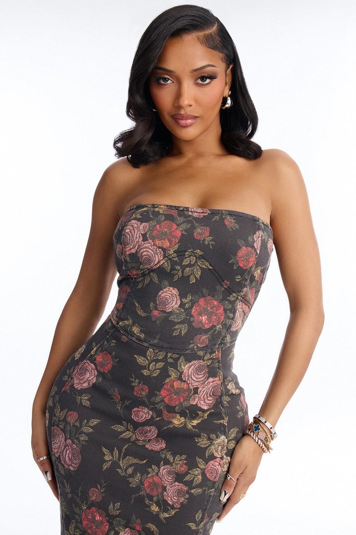 My Secret Garden Denim Maxi Dress - Rose/Combo