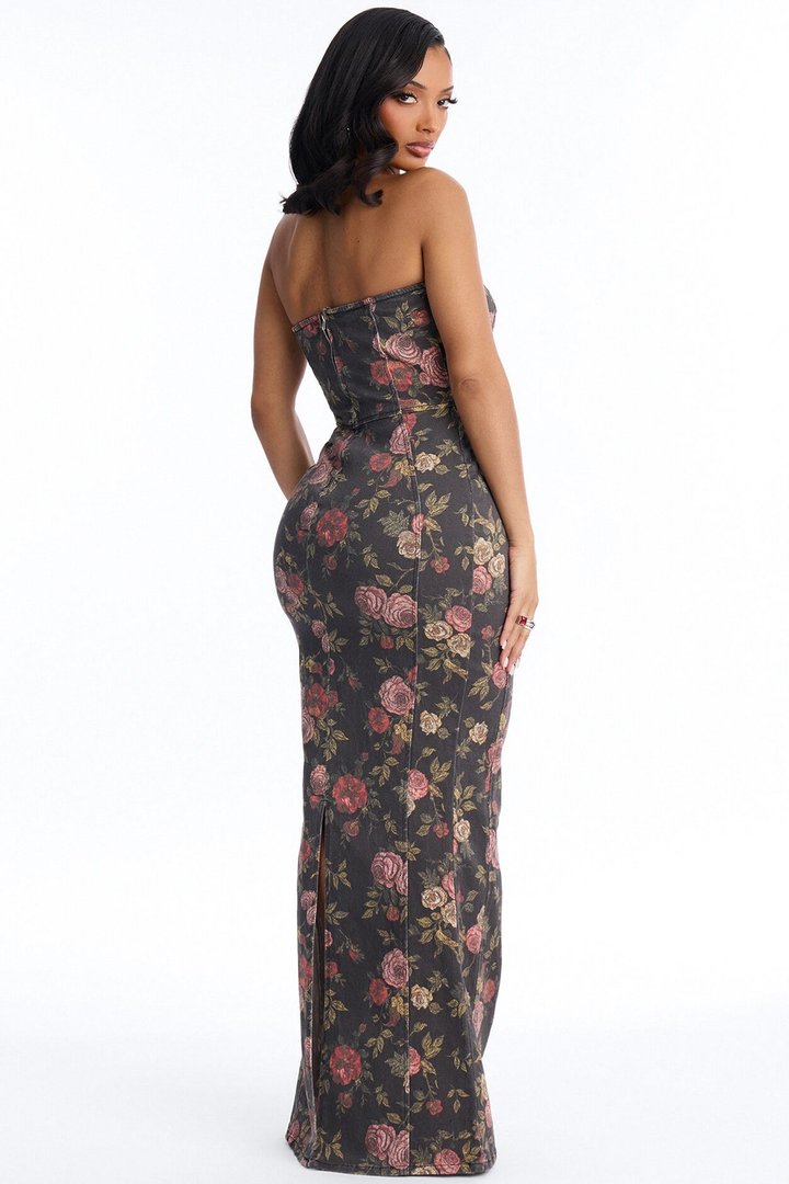 My Secret Garden Denim Maxi Dress - Rose/Combo