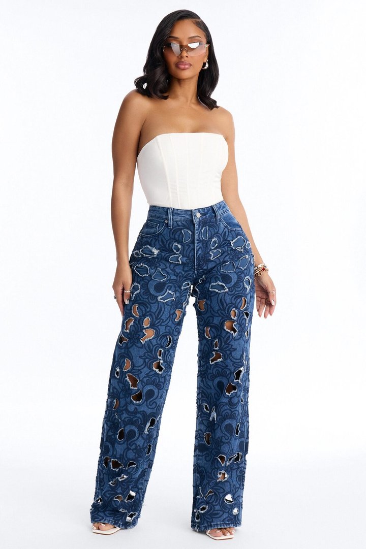 Crawley Broderie Cut Out Denim Jeans - Dark Wash