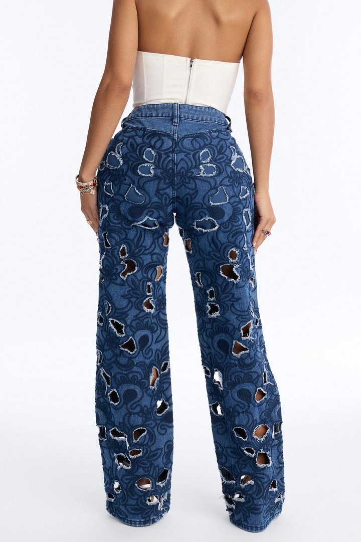 Crawley Broderie Cut Out Denim Jeans - Dark Wash