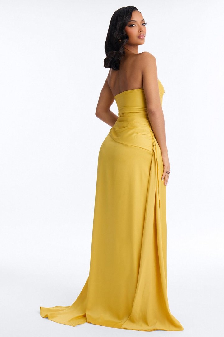 Rayna Pleated Satin Gown - Yellow