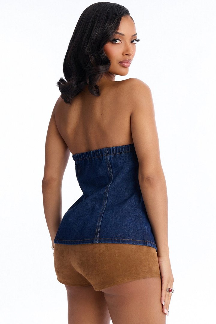 Denim Therapy Asymmetrical Tube Top - Indigo