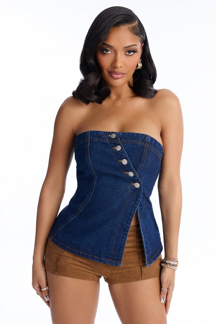 Denim Therapy Asymmetrical Tube Top - Indigo