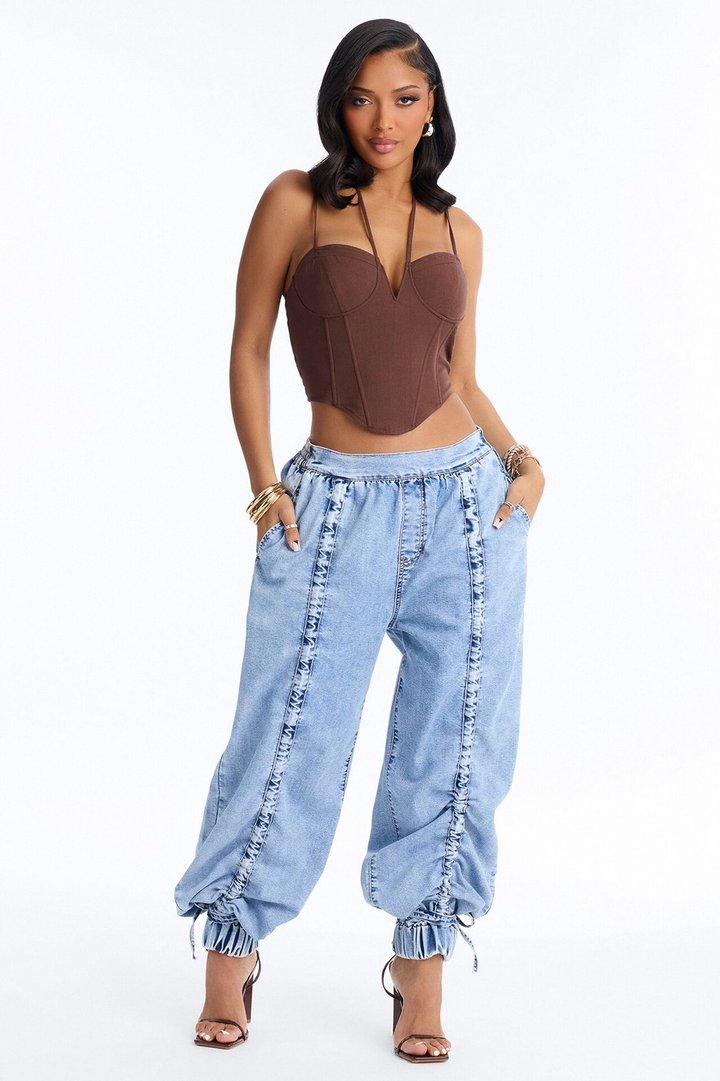 Free Spirit Denim Jogger Baggy Jeans - Light Wash