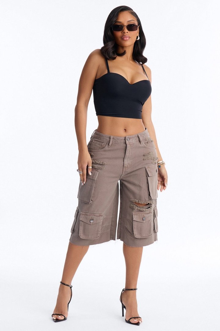 Don't Make Me Wait Cargo Bermuda Short - Charcoal