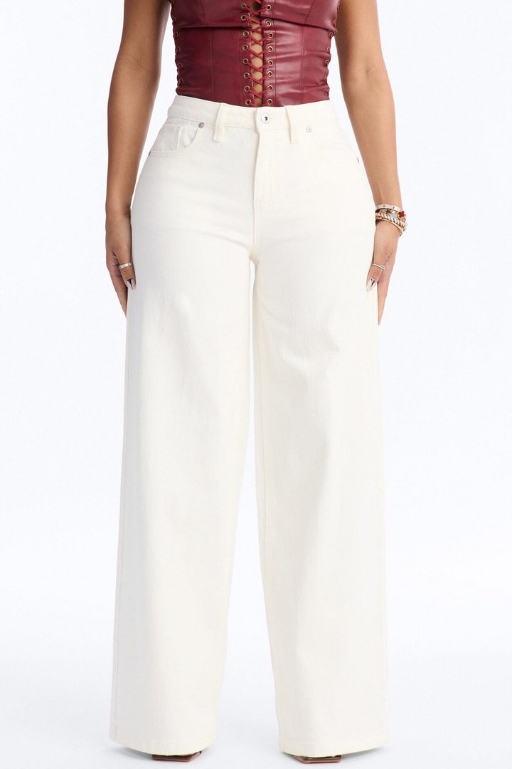 Secret Romance Mid Rise Wide Leg Jeans - White