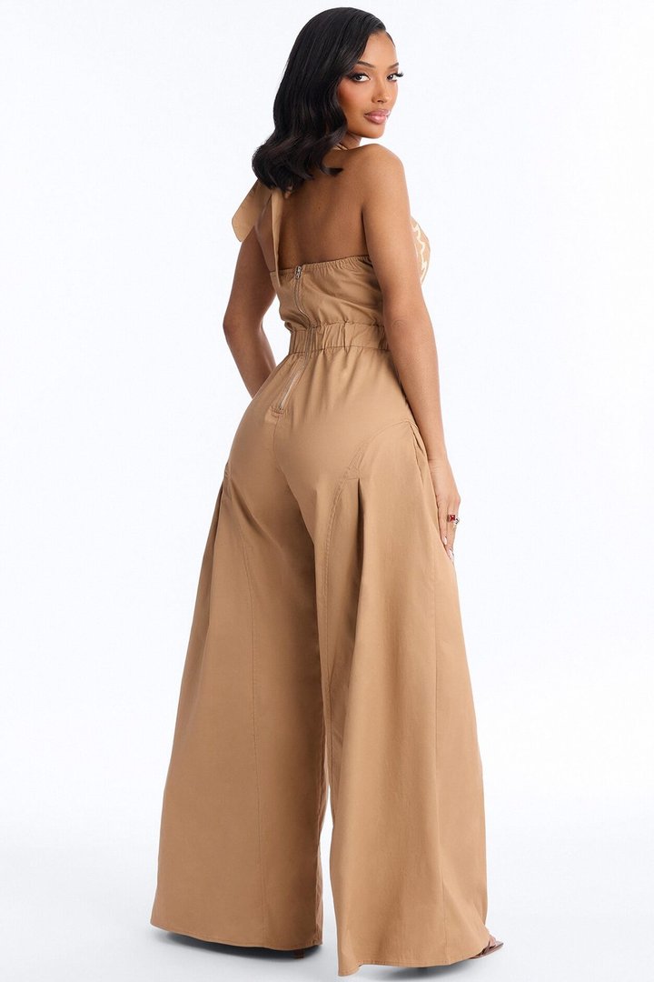 Kennedy Embroidered Wide Leg Jumpsuit - Brown