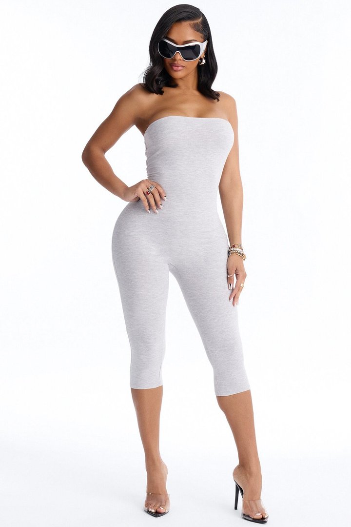 Sienna Strapless Capri Jumpsuit - Grey