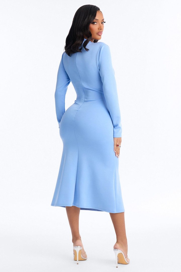Theresa Long Sleeve Midi Dress - Blue