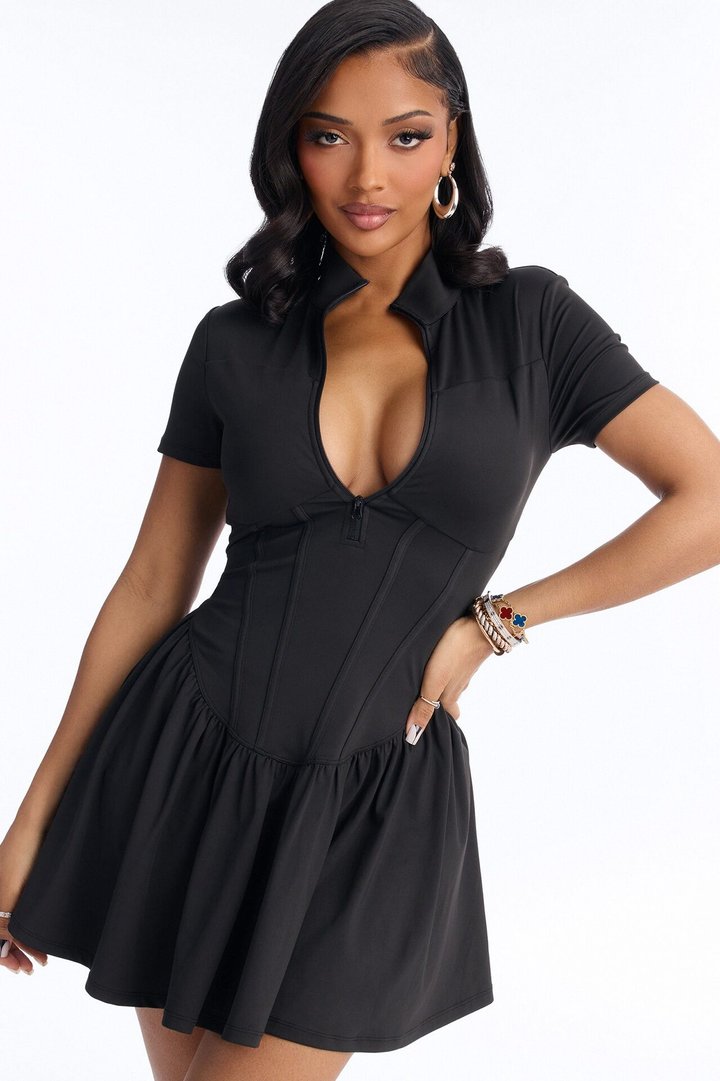 Country Club Short Sleeve Mini Dress - Black