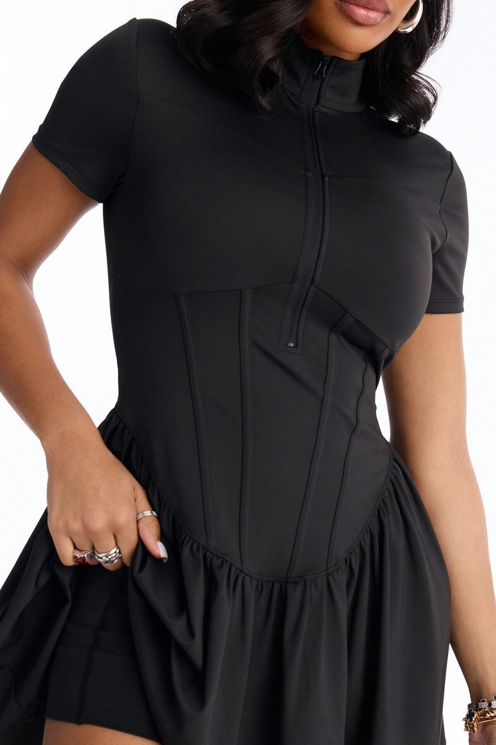 Country Club Short Sleeve Mini Dress - Black