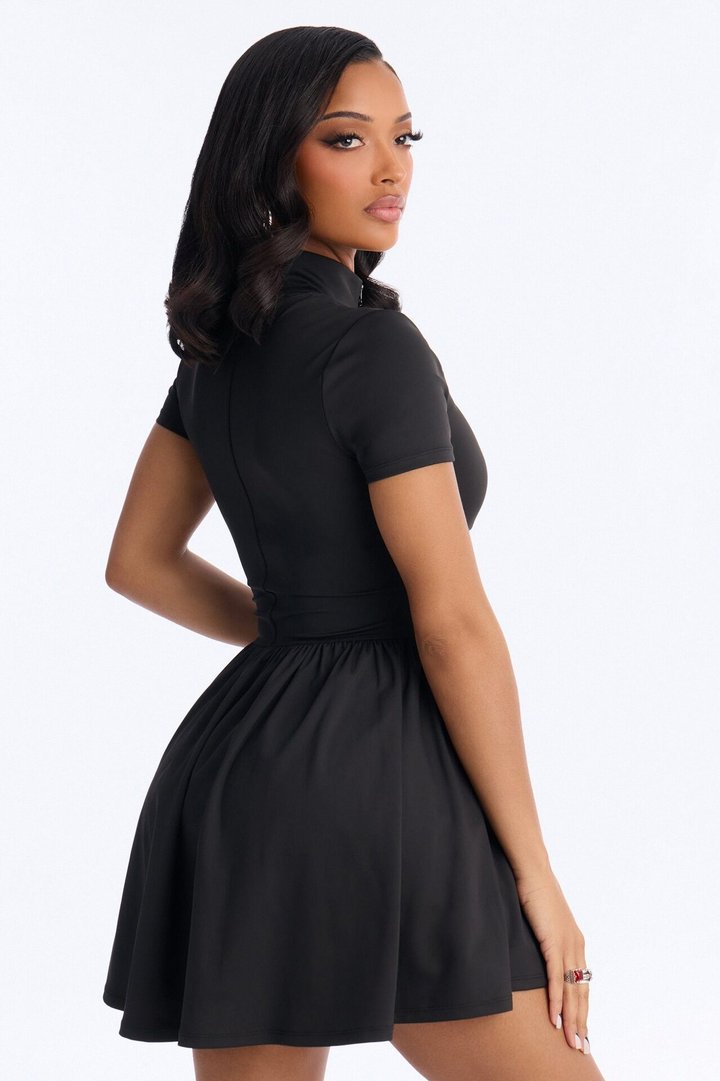 Country Club Short Sleeve Mini Dress - Black