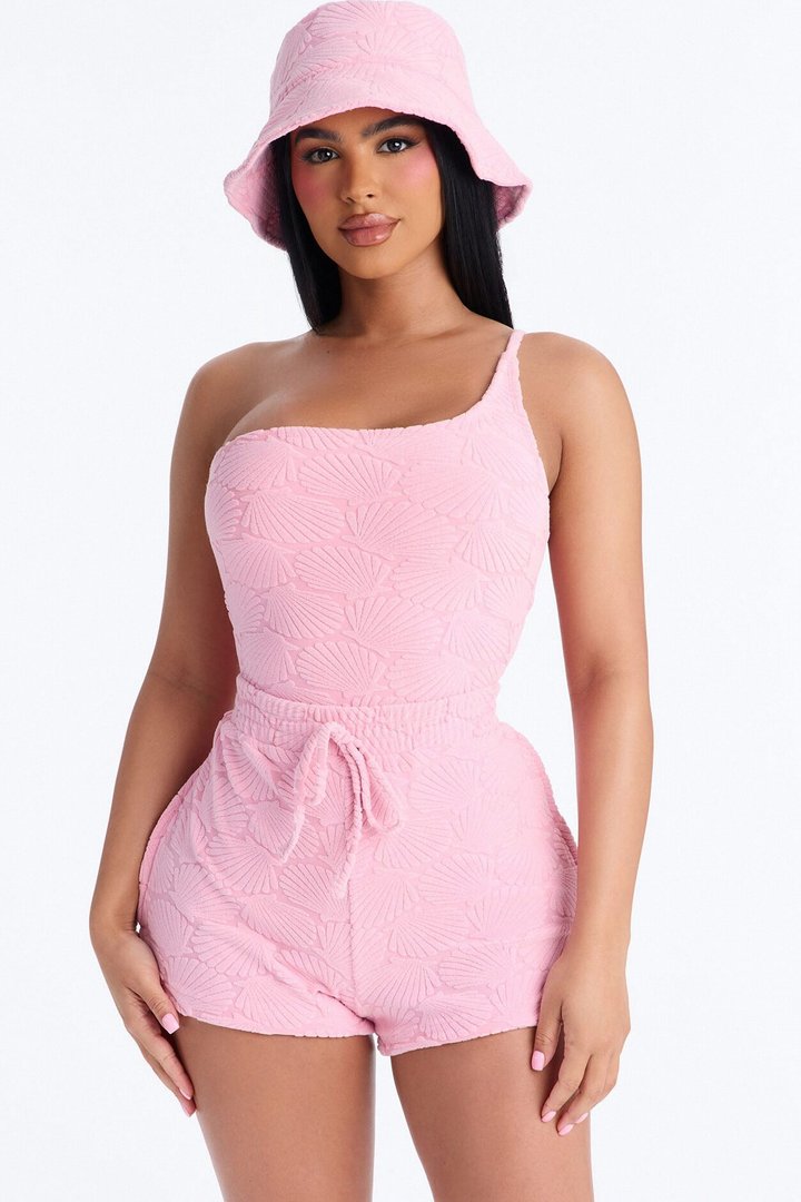 Danielle Terry Cloth 3 Piece Swim Short Set - Light Pink