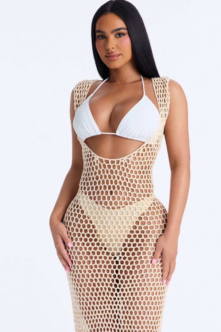 Poolside Cool Crochet Swim Cover Up Dress - Cream