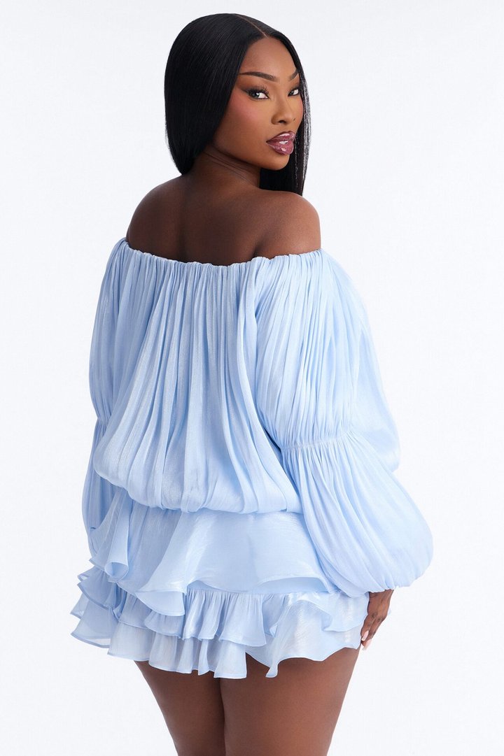 Oralee Off Shoulder Organza Mini Dress - Periwinkle
