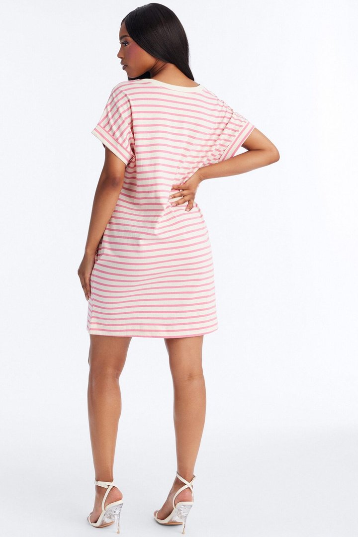 Raelynn Short Sleeve Cotton Shirt Mini Dress - White/Pink
