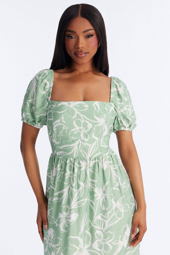 Frankie Floral Midi Dress - Sage/combo
