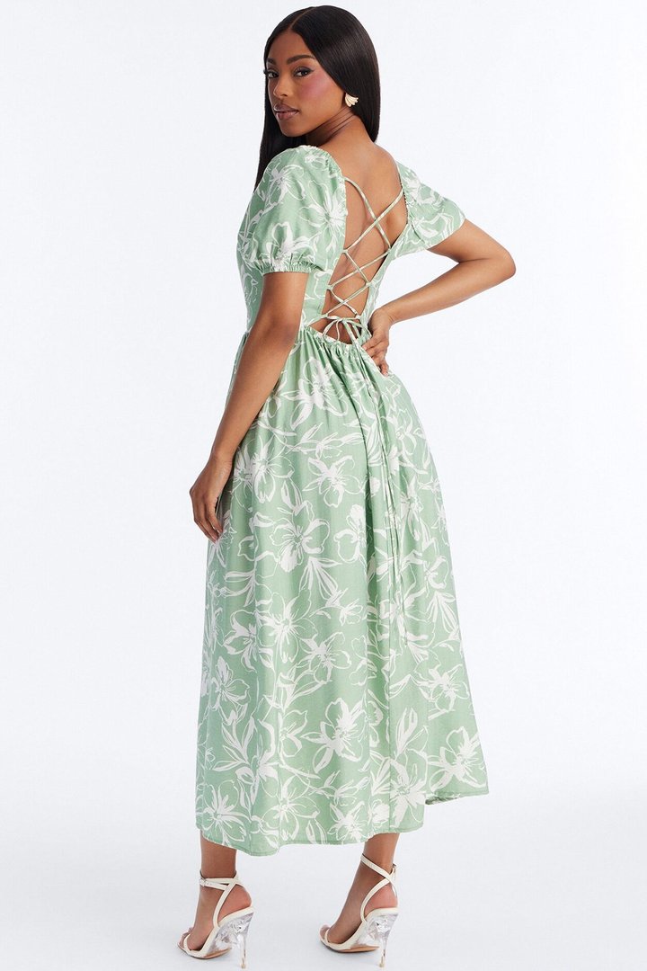 Frankie Floral Midi Dress - Sage/combo