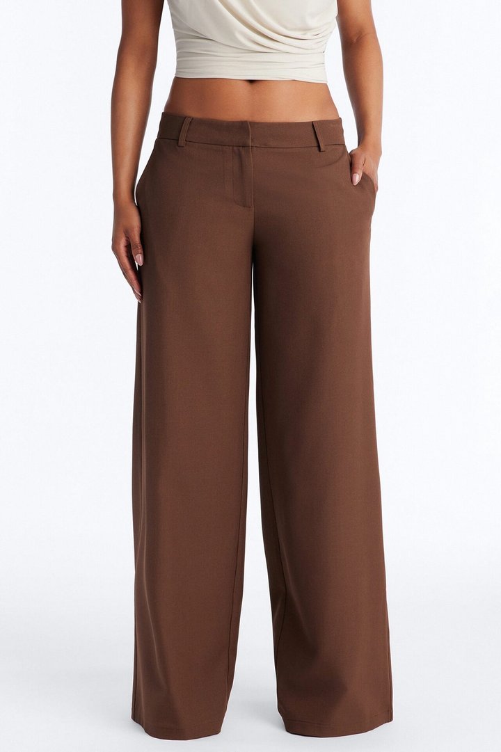 The Perfect Low Rise Wide Leg Trouser Pant 33″ - Chocolate