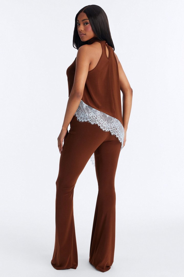 Clean Slate Lace Trim Pant Set - Brown