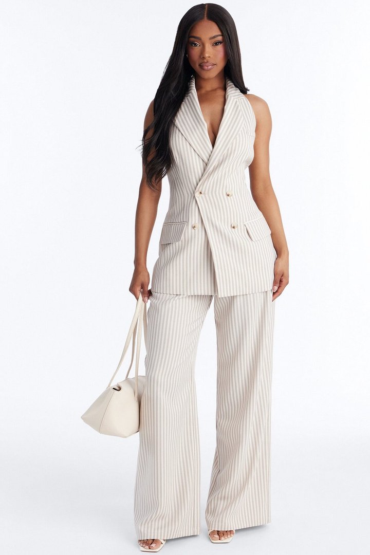 Prestige Vest Pinstripe Pant Set - Beige