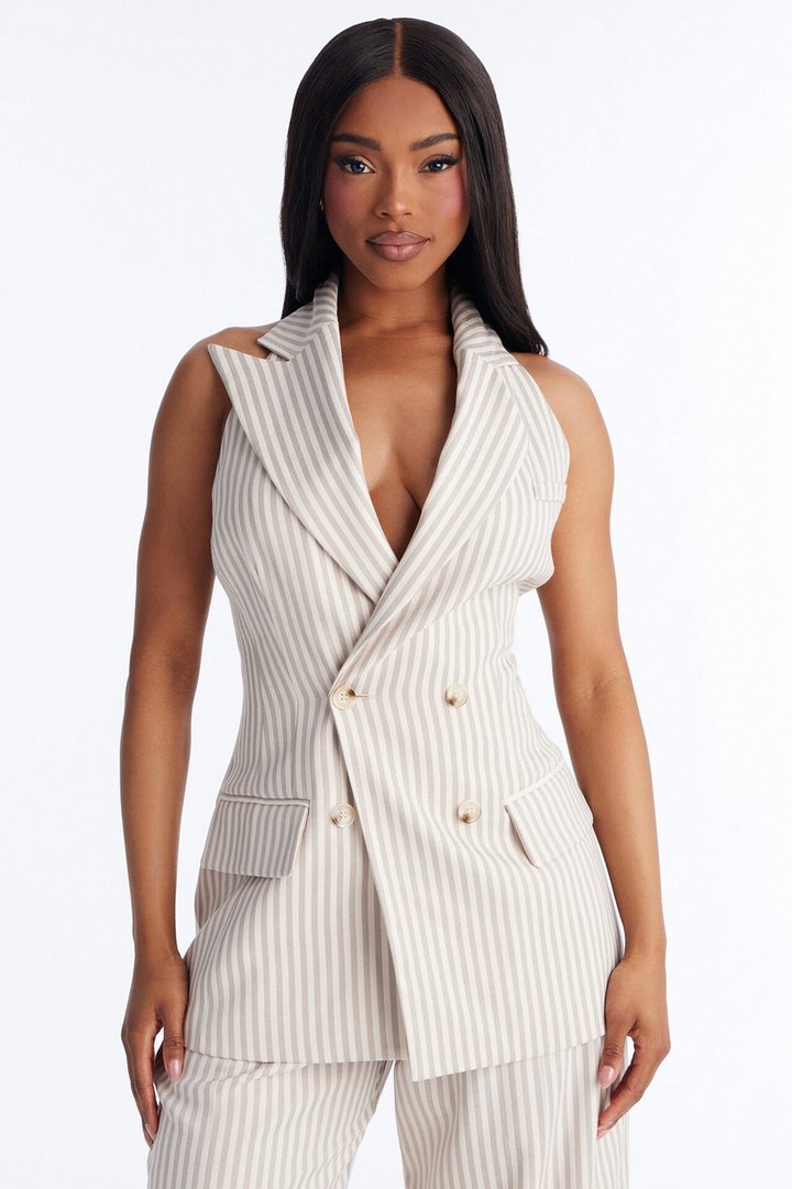 Prestige Vest Pinstripe Pant Set - Beige