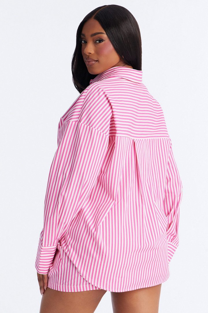 Callie Pinstripe Short Set - Pink