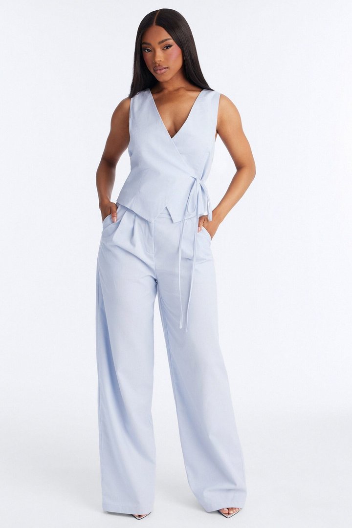 Lizzy Tie Waist Linen Jumpsuit - Light Blue