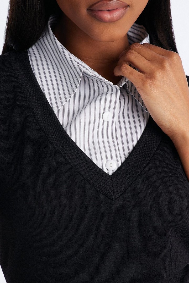 Class Act Sleeveless Pinstripe Pant Set - Black/combo