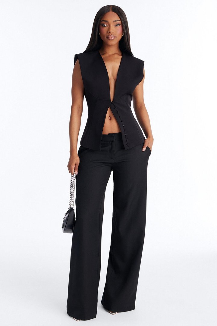 The Perfect Low Rise Wide Leg Trouser Pant 33″ - Black