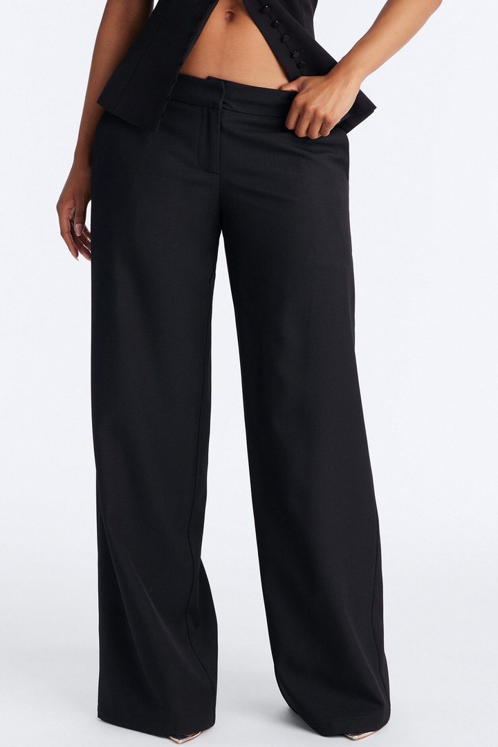 The Perfect Low Rise Wide Leg Trouser Pant 33″ - Black