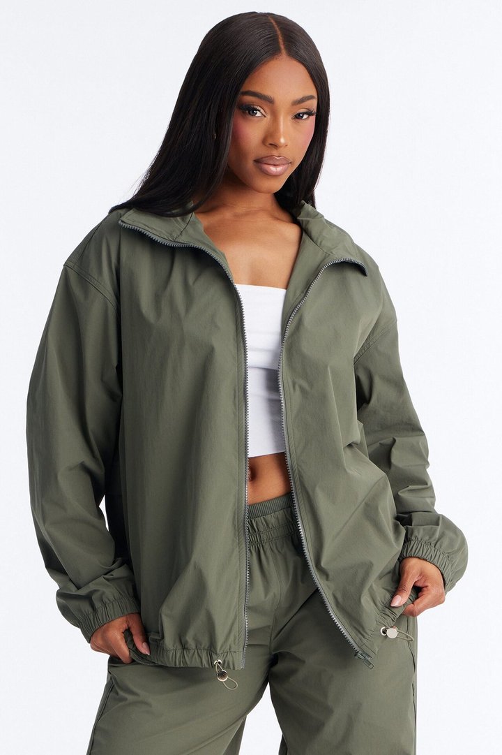Keep It Moving Windbreaker Lounge Jacket - Olive