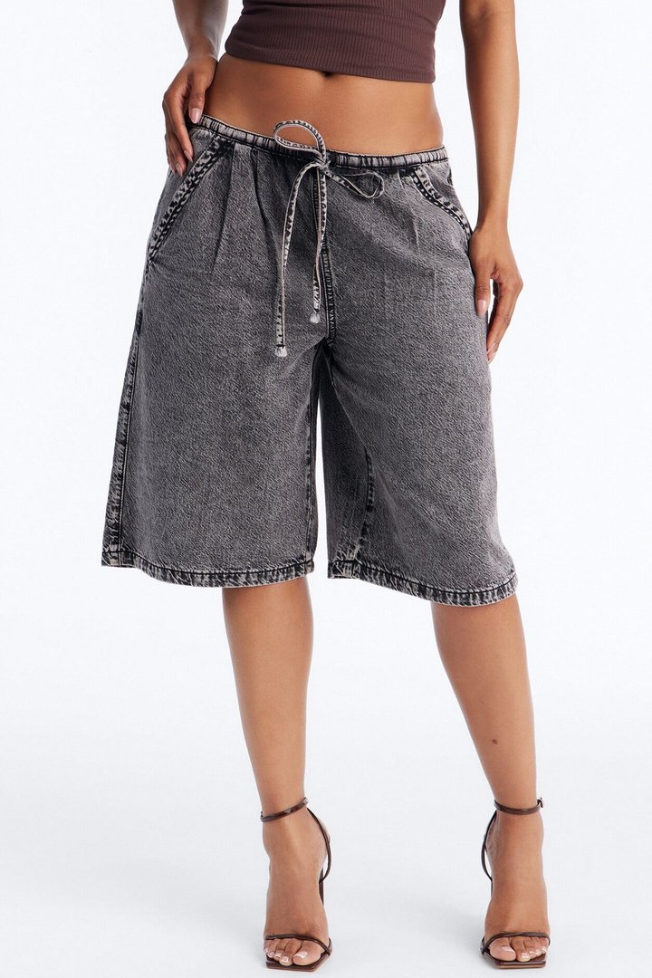 Baeside Tie Waist Denim Jorts - Black Wash