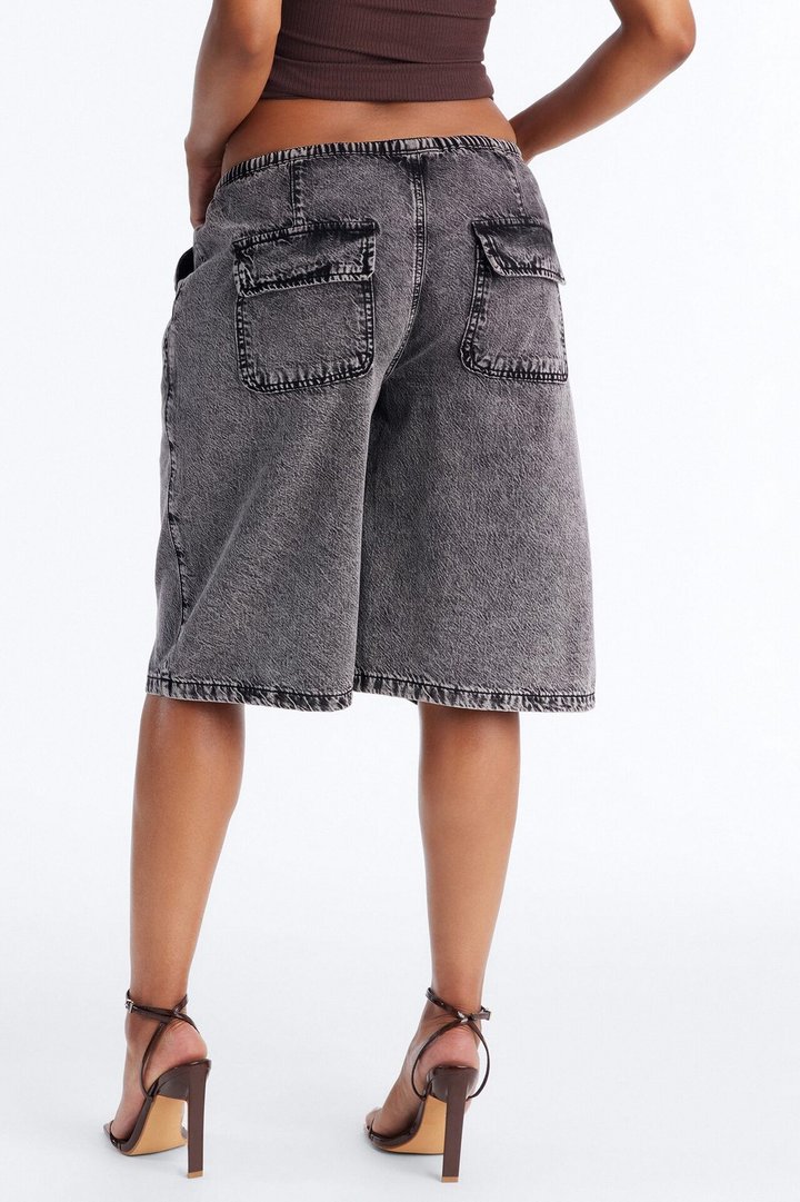 Baeside Tie Waist Denim Jorts - Black Wash