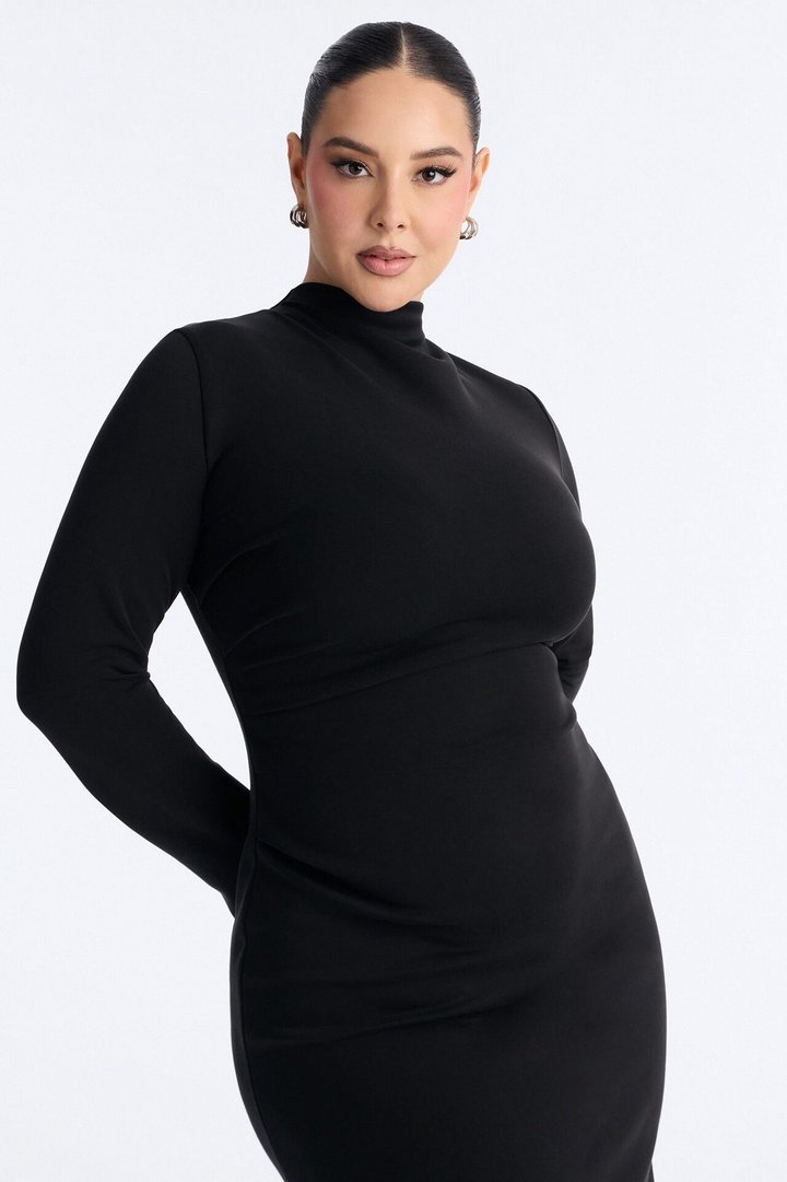 Theresa Long Sleeve Midi Dress - Black
