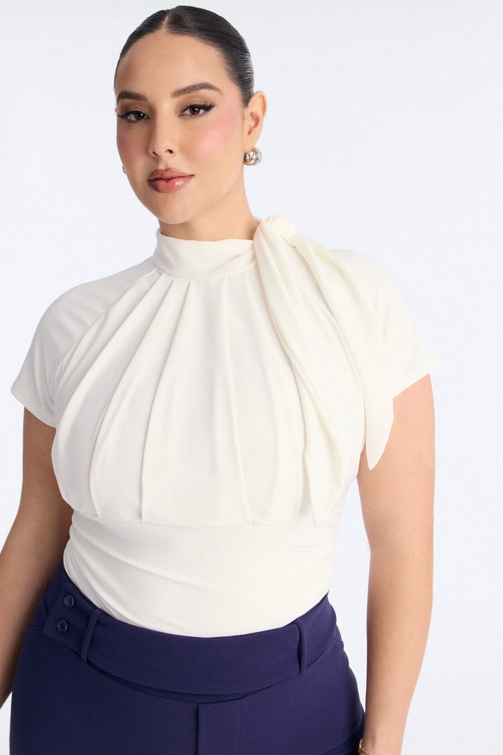 City Dreams Tie Neck Bodysuit - White