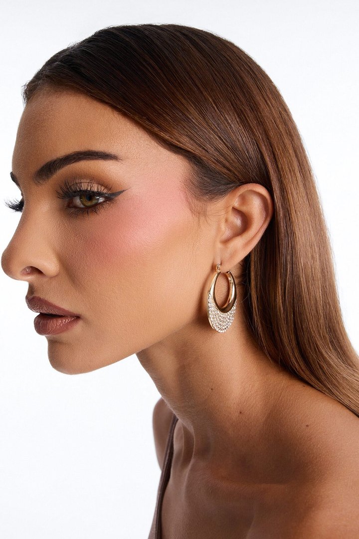 Keep The Rhinestone Hoop Earrings - Gold
