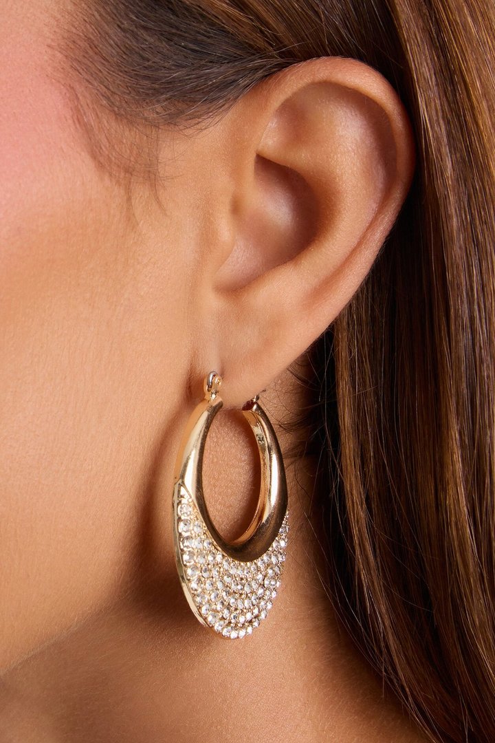 Keep The Rhinestone Hoop Earrings - Gold