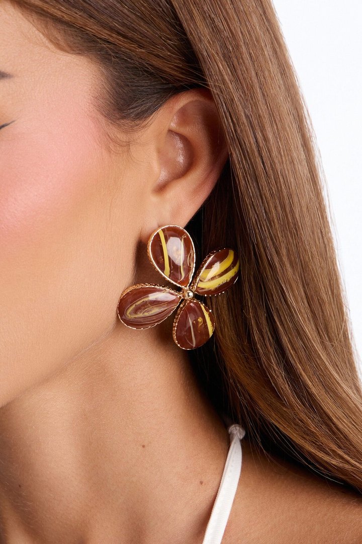 Rich In Life Floral Drop Earrings - Gold/Brown