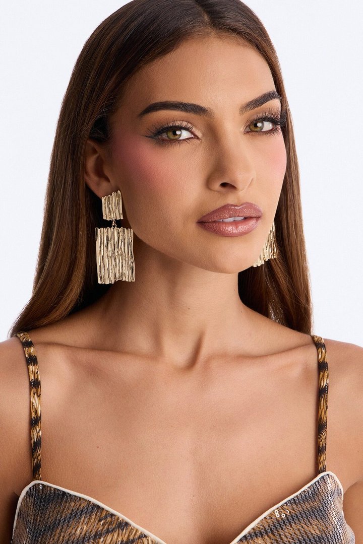 Rough Around Textured Drop Earrings - Gold
