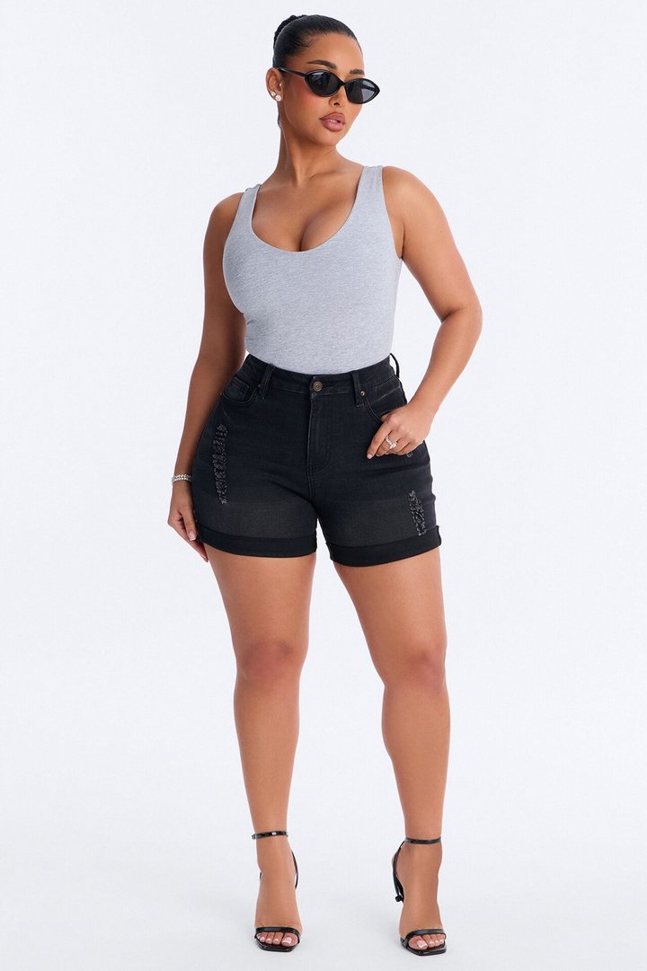 Heaven Sent Cuffed Denim Mom Shorts - Black Wash