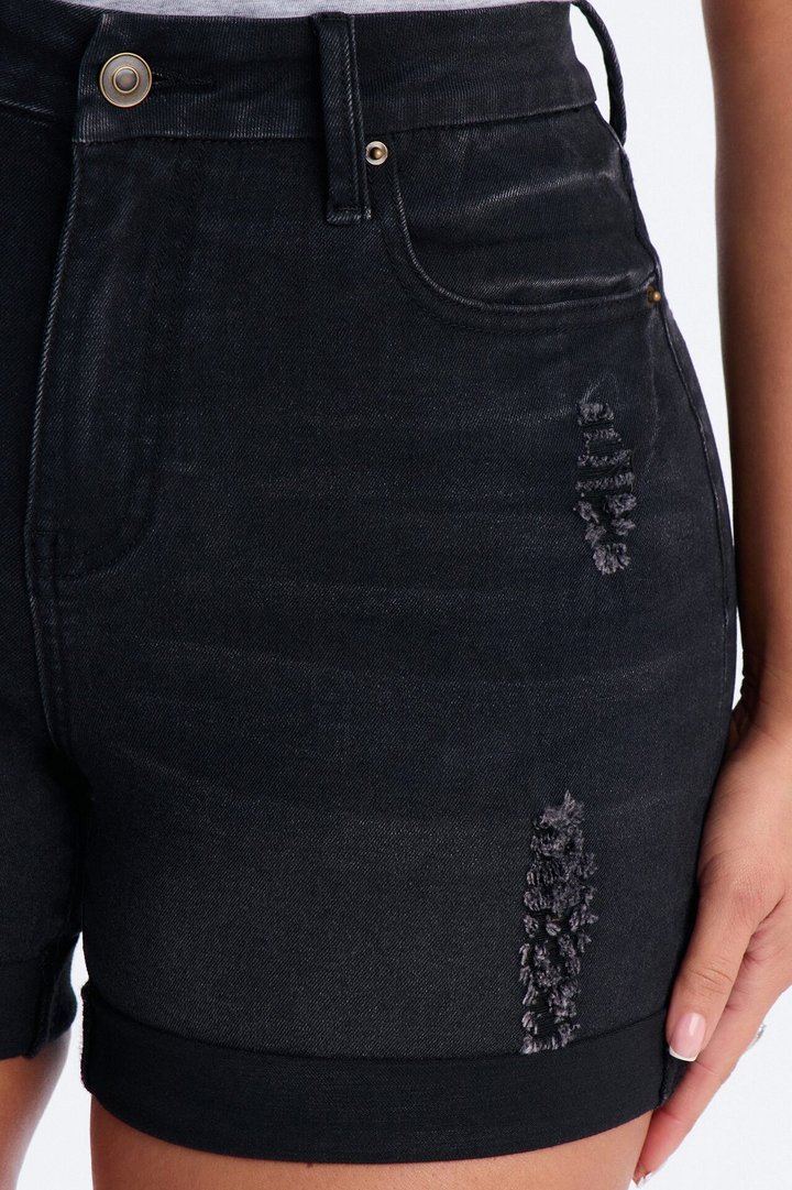 Heaven Sent Cuffed Denim Mom Shorts - Black Wash