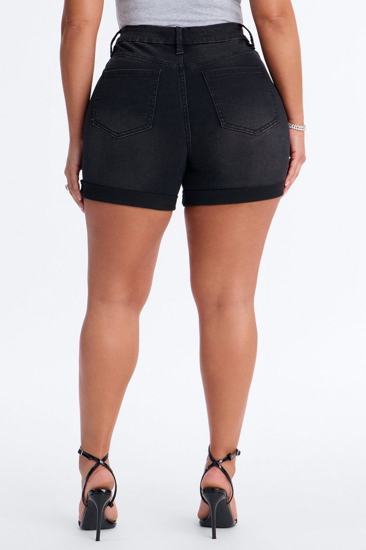 Heaven Sent Cuffed Denim Mom Shorts - Black Wash