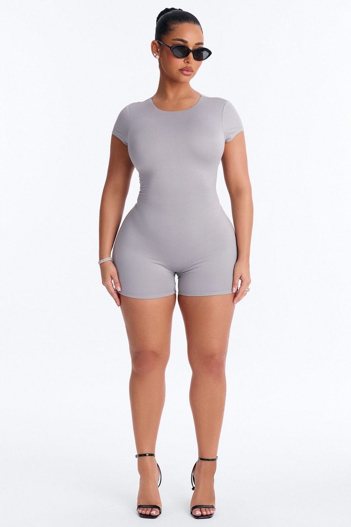 Tight Agenda Biker Short Romper - Grey